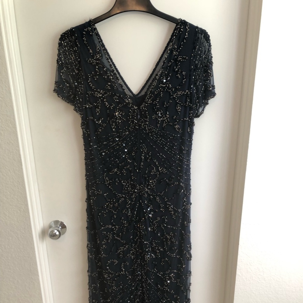 Beaded Mesh Column Gown